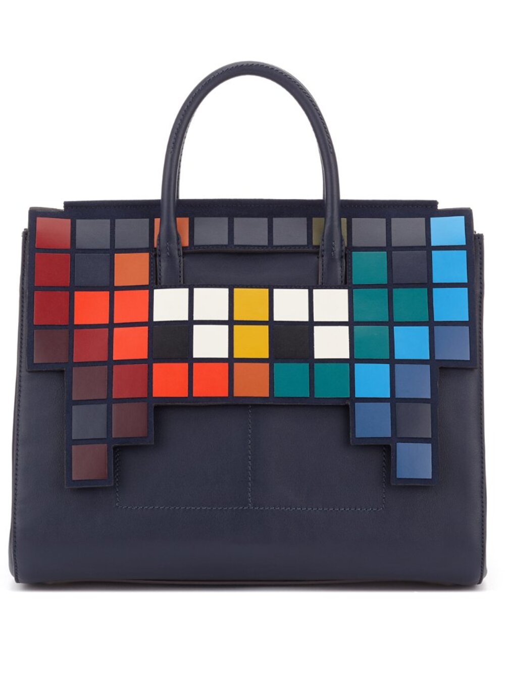 Anya Hindmarch Pixel Space Invader Ebury Navy Blue Leather Crossbody Tote Bag